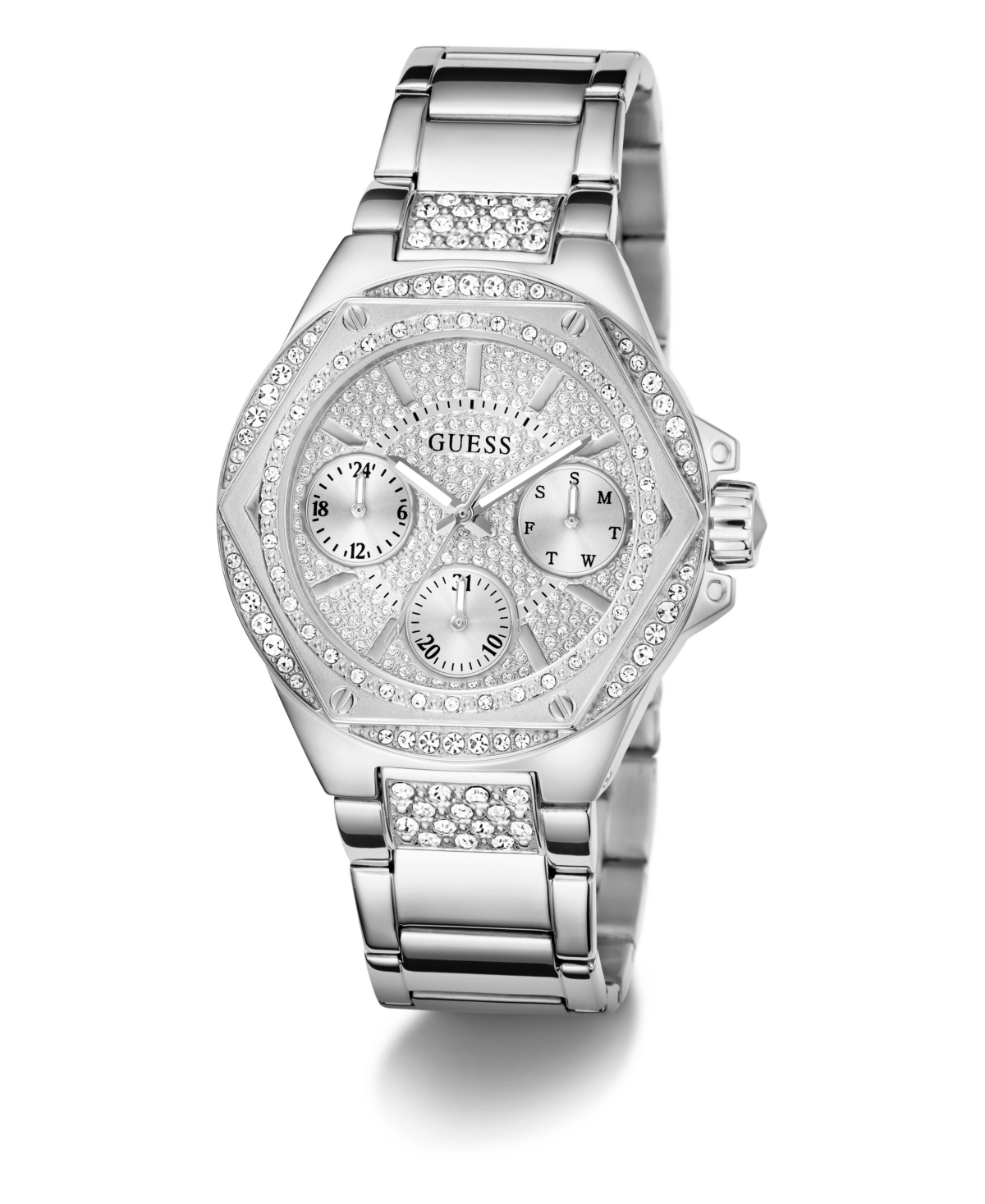Guess Women's Multifunction Silver-tone Stainless Steel Watch, 38mm In Silver-tone