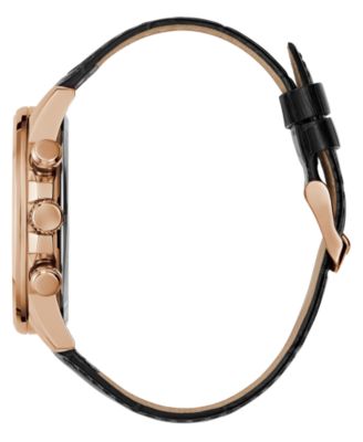 Men's Multifunction Black Genuine Leather Watch, 44mm