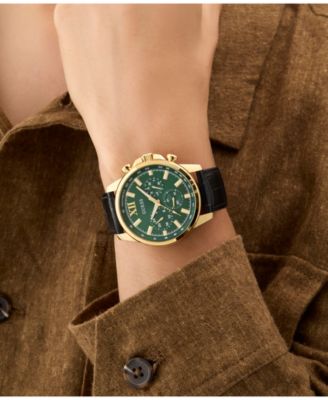 Men's Multifunction Black Genuine Leather Watch, 44mm