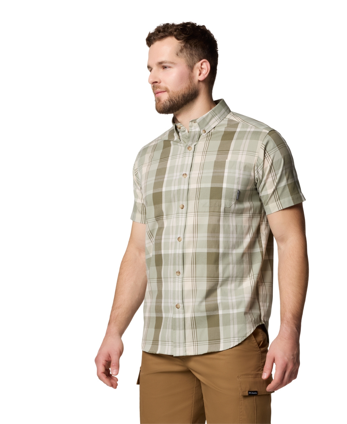 Shop Columbia Men's Rapid Rivers Short Sleeve Plaid Shirt In Safari Mul