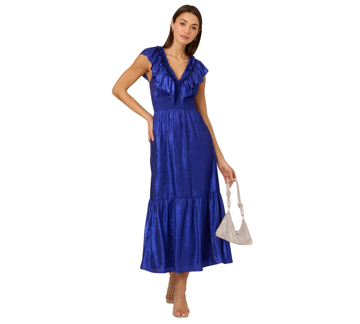 by Adrianna Papell Women's Ruffled V-Neck Midi Dress - Royal Sapphire