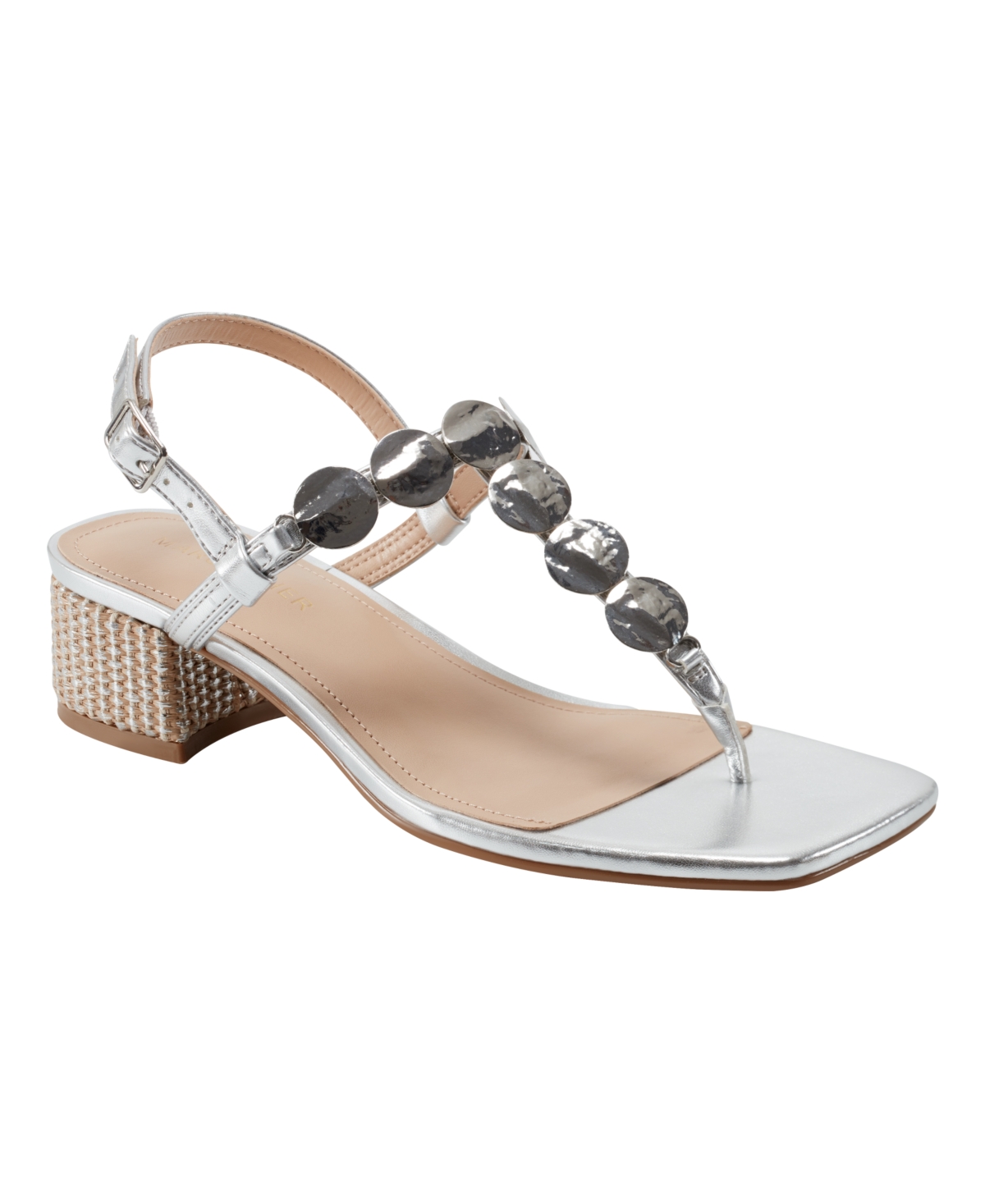 Women's Caylie Embellished T-Strap Block Heel Sandals - Silver