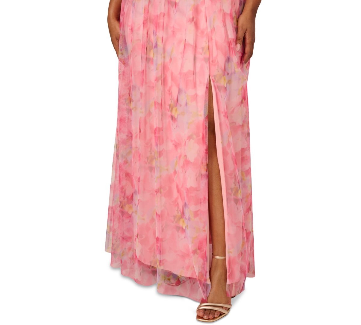 ADRIANNA PAPELL PLUS SIZE PRINTED TULLE OFF-THE-SHOULDER GOWN 