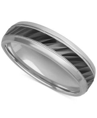 Men's Milgrain Bead Step-Edge Wedding Band in Sterling Silver & Black Rhodium
