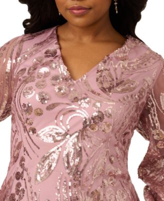 Plus Size V-Neck Long-Sleeve Sequin Sheath Dress