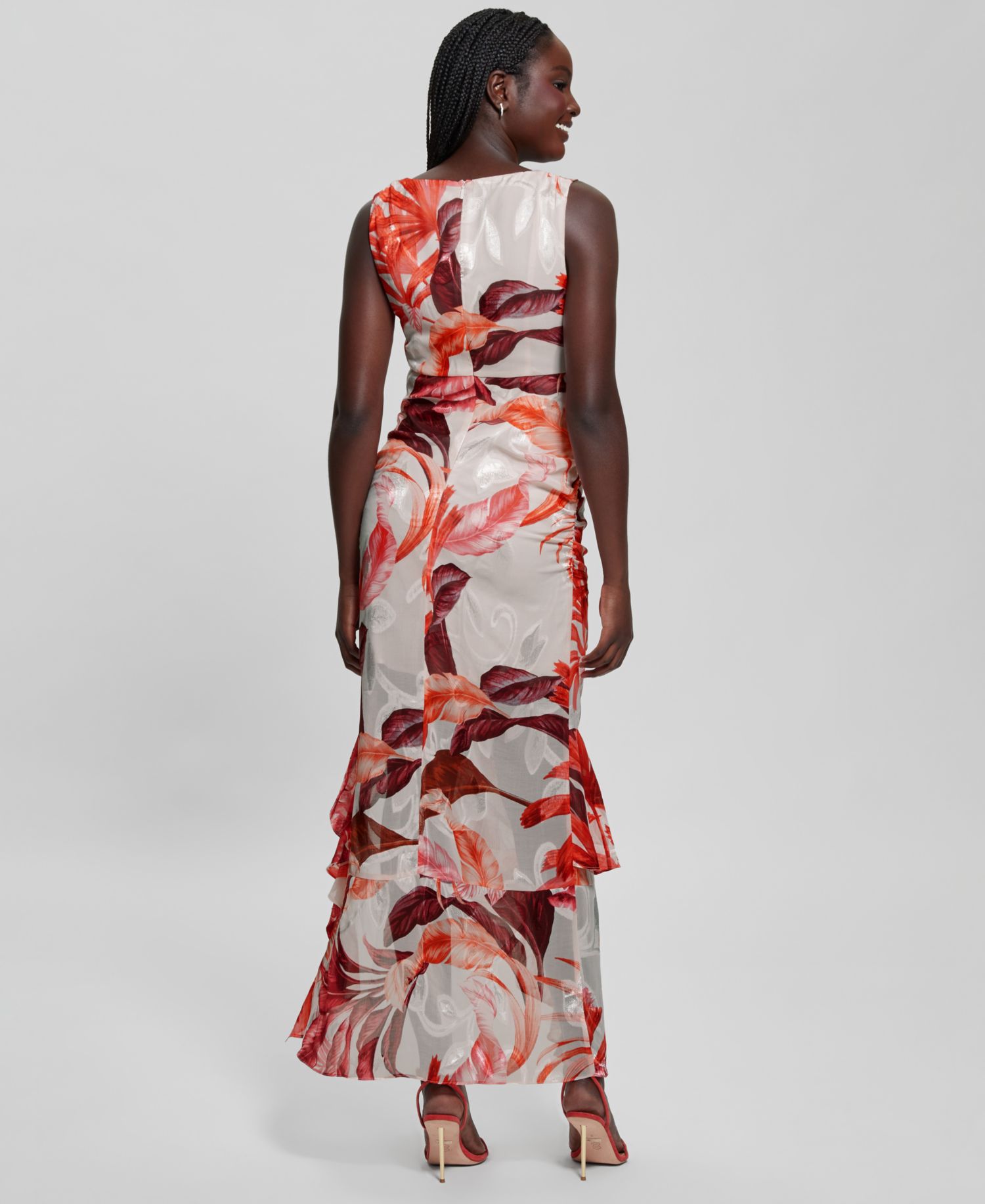 Women's Ava Printed Mesh Ruffled Maxi Dress