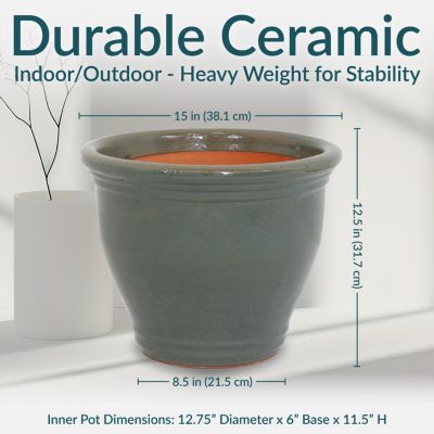 UV- and Frost-Resistant Ceramic Flower Pot Planter with Drainage Holes