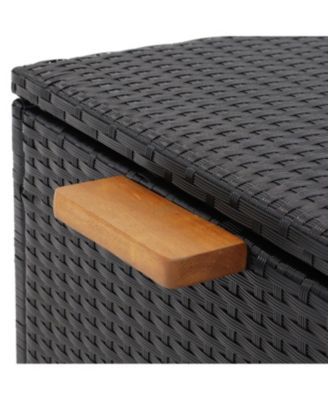 75 Gallon Indoor/Outdoor Acacia Wood and Resin Wicker Storage Deck Box with Hinged Lid