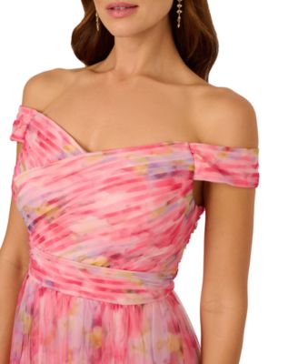 Adrianna Papell Petite Off-the-Shoulder Tulle Gown - Macy's