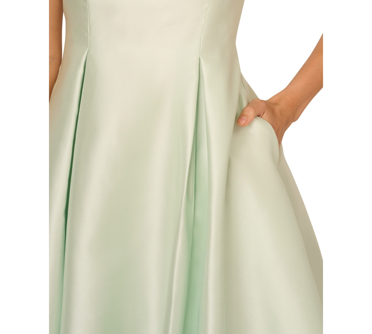 Shop Adrianna Papell Boat-neck A-line Dress In Aloe Mist