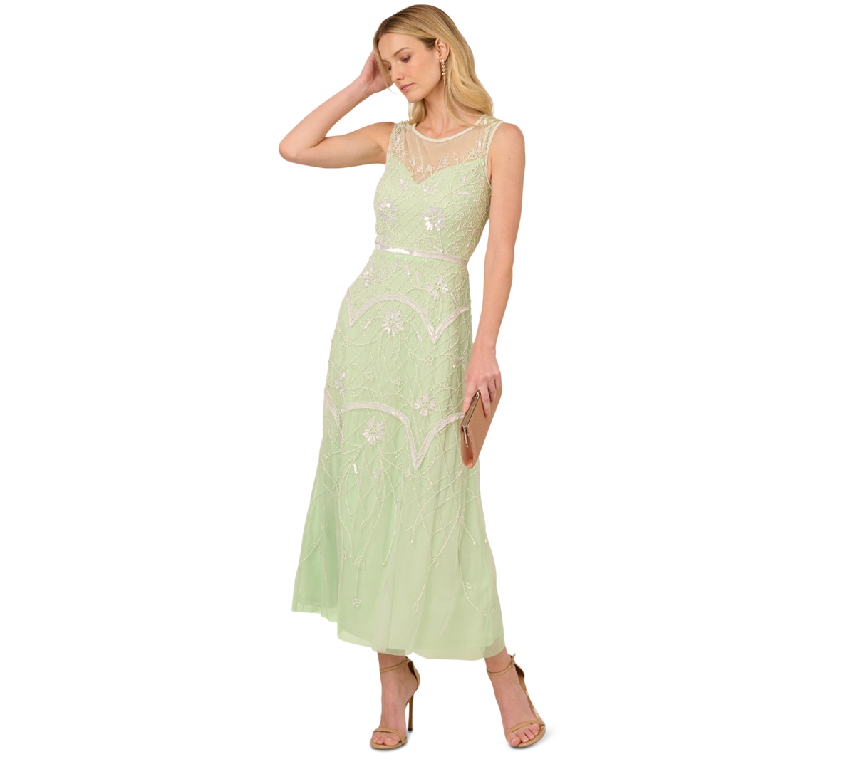 ADRIANNA PAPELL WOMEN'S EMBELLISHED SLEEVELESS MIDI DRESS 