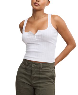 Good American - Women's Pointelle Square-Neck Henley Tank Top