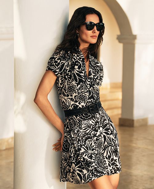 alfani Lauren Ralph Lauren Women's Floral Crepe Short-Sleeve Dress Women's Fashion Shoes & Accessories