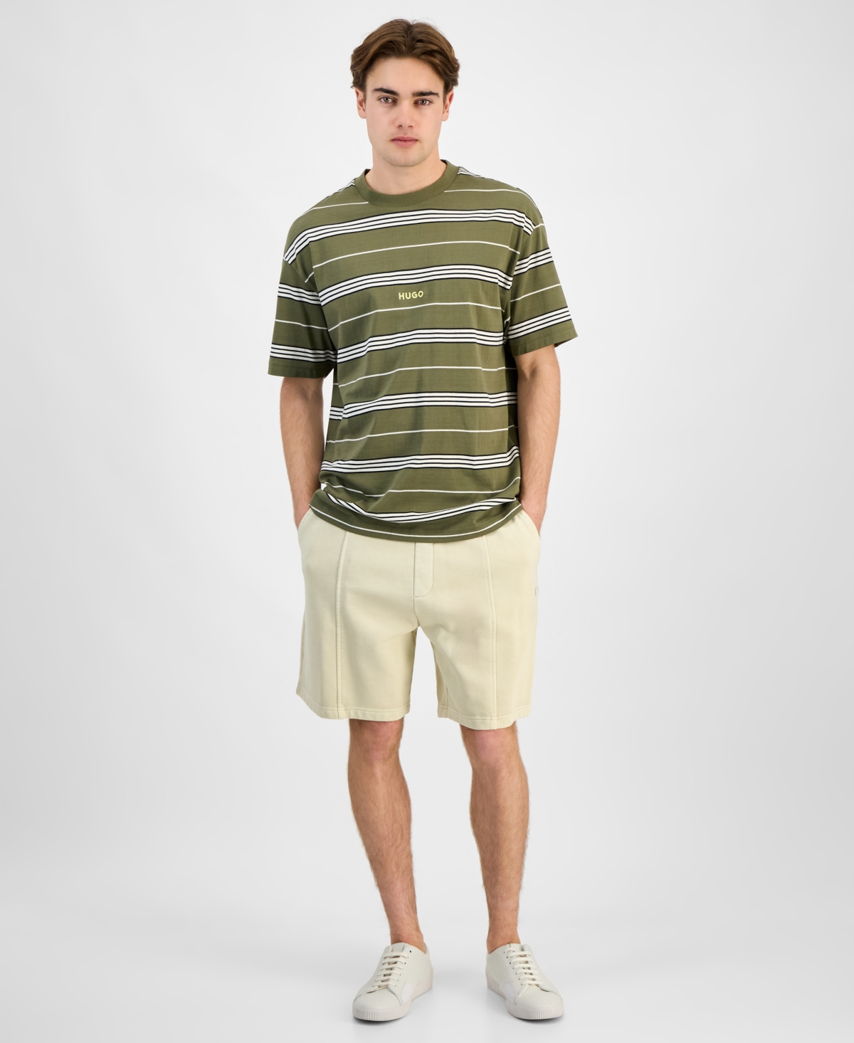Hugo Boss Hugo By  Men's Nostrilio Loose-fit Engineered Stripe T-shirt In Green
