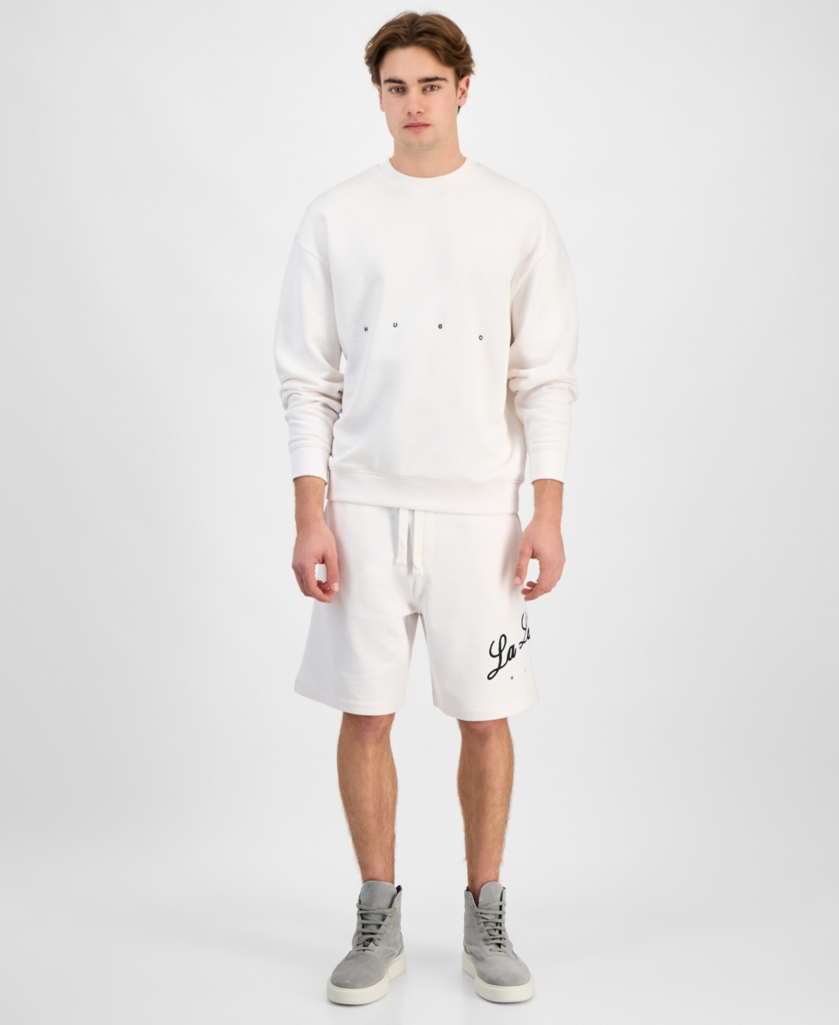 Hugo Boss Cotton-terry Sweatshirt With Logo Artwork In Natural