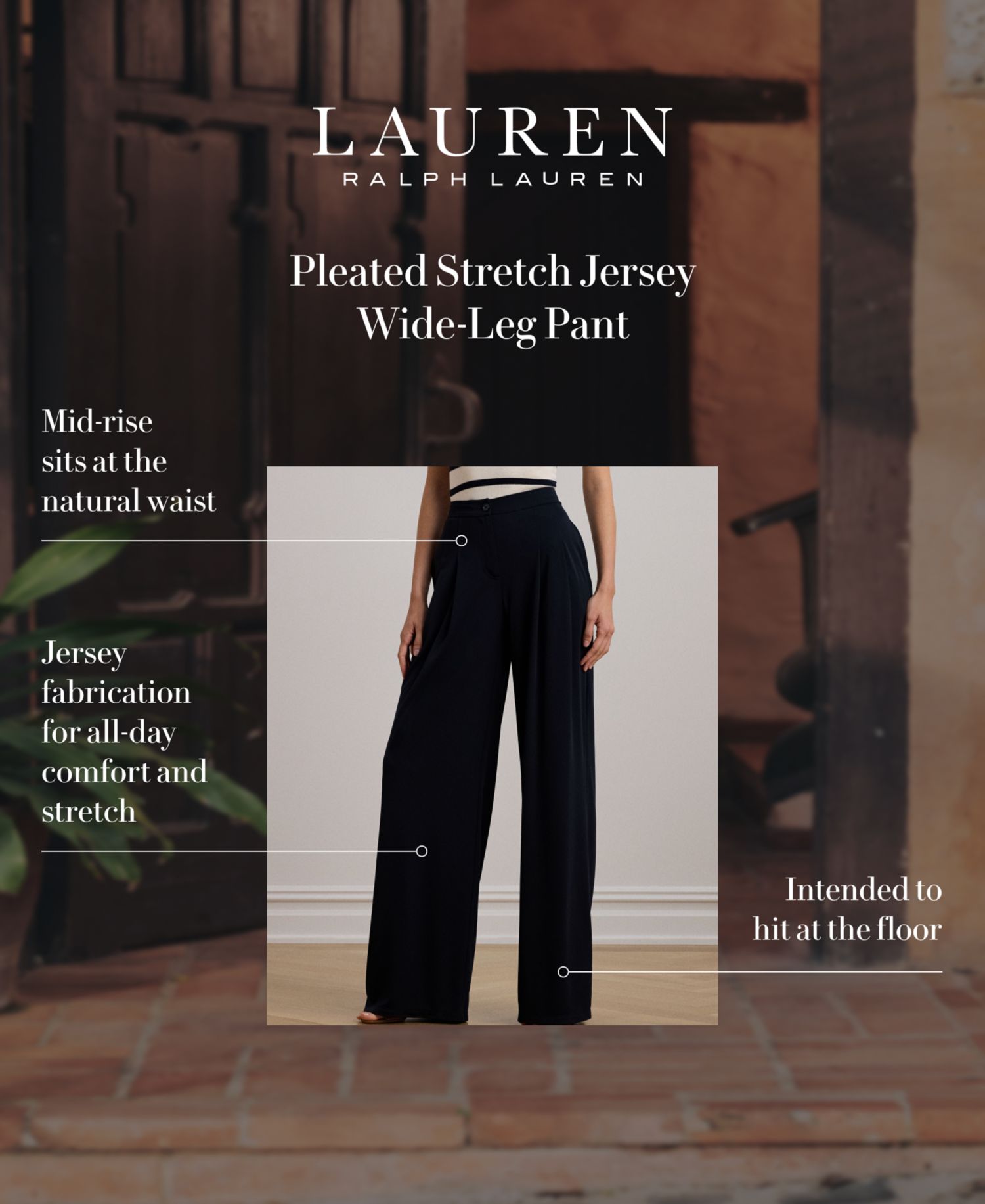 Women's Pleated Stretch Jersey Wide-Leg Pants