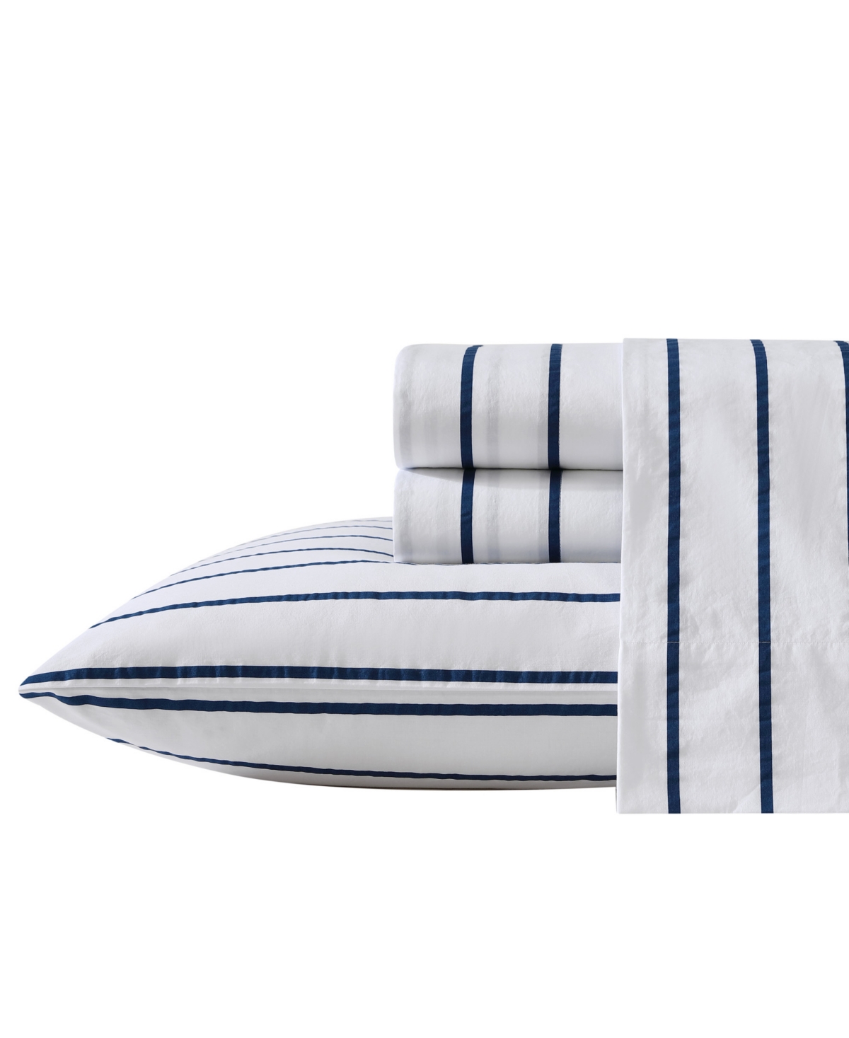 Nautica 200tc Brenton Stripe Cotton Percale Sheet Set In Brenton Stripe Navy