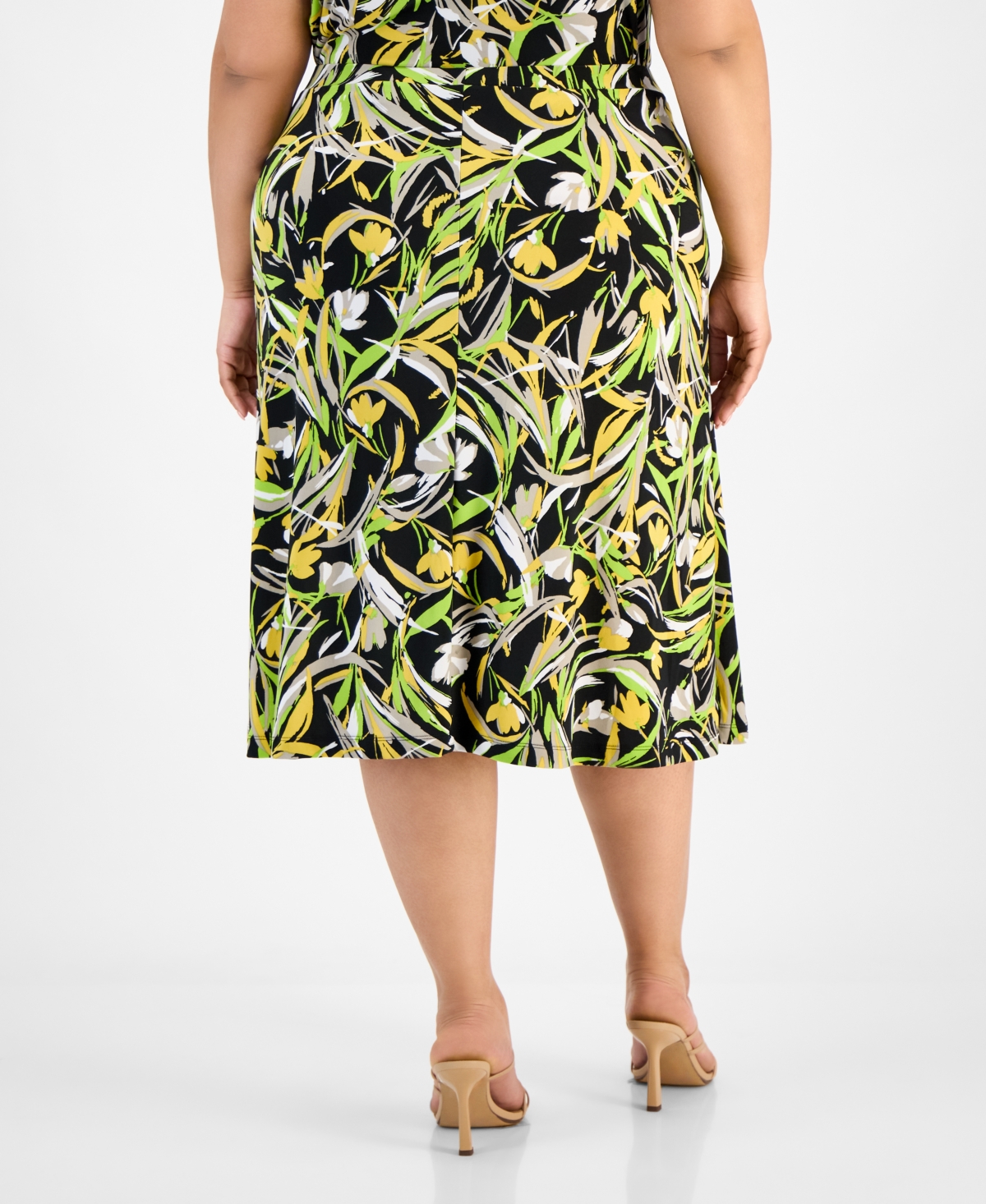 Kasper Plus Size Printed Pull-on Midi Skirt In Black Multi