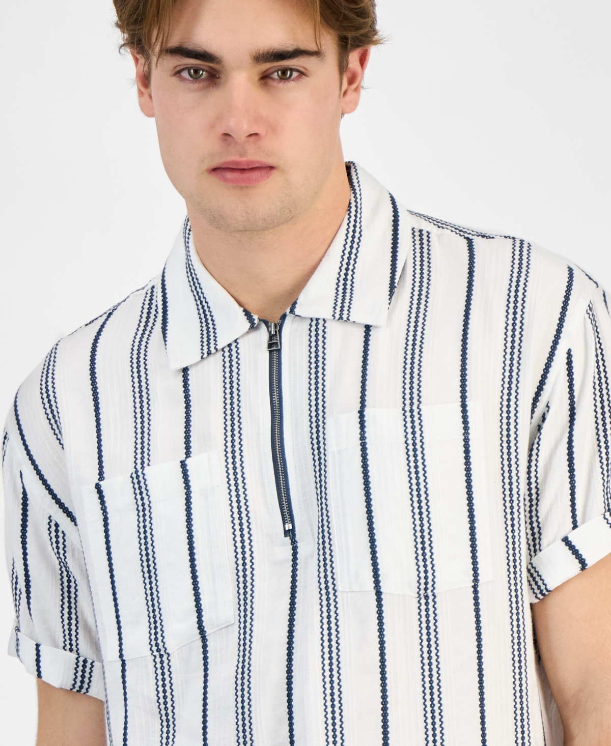 Sun + Stone Men's Felix Stripe Shirt, Exclusively At Macy's In Bright White