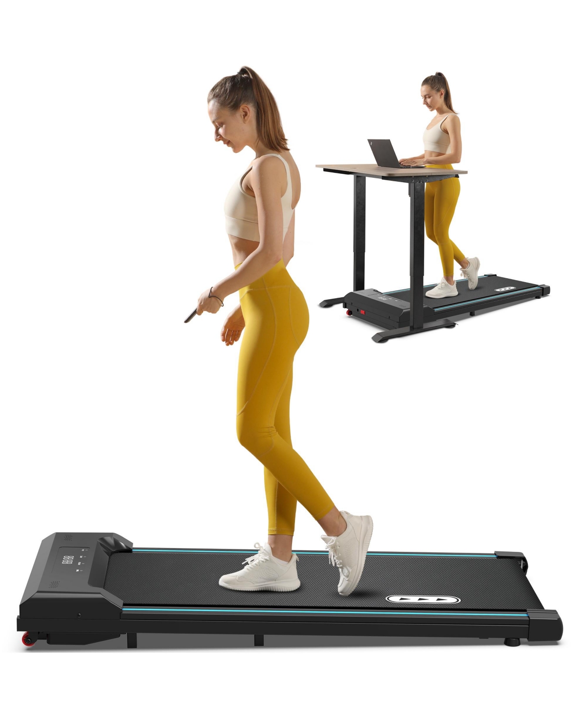 Walking Pad Under Desk Treadmill 265LBS 2.25HP Running Machine for Home Office, Black - Black