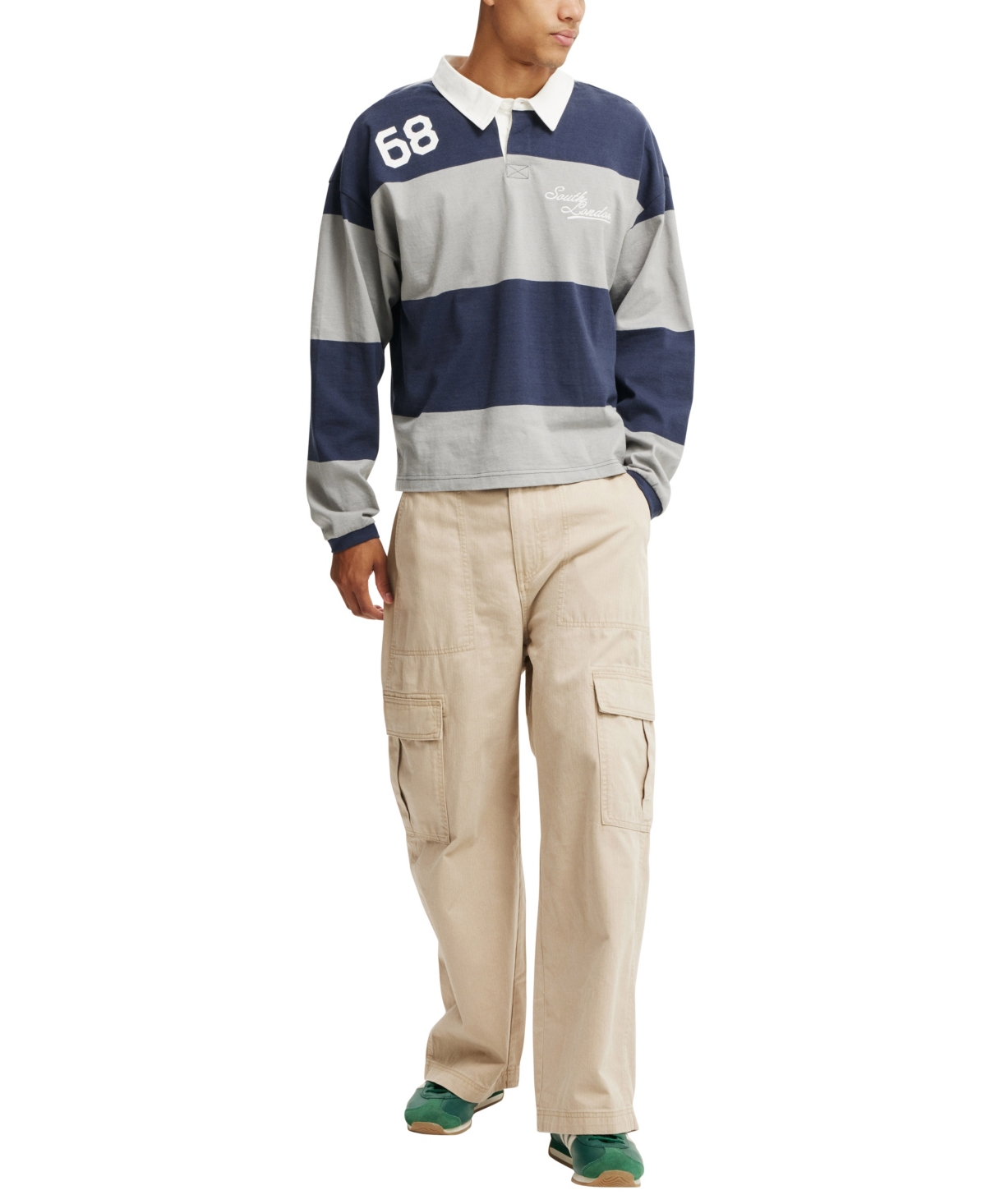 COTTON ON MEN'S BOX FIT RUGBY LONG SLEEVE POLO SHIRT 