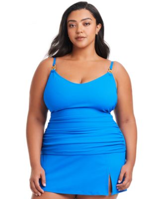 Bleu Rod Beattie Plus Size Pique Ole Tankini Top Skirted Bottoms In Azur Park