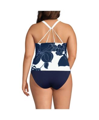 Plus Size DDD-Cup Tugless High Neck Strappy Back Tankini Swimsuit Top