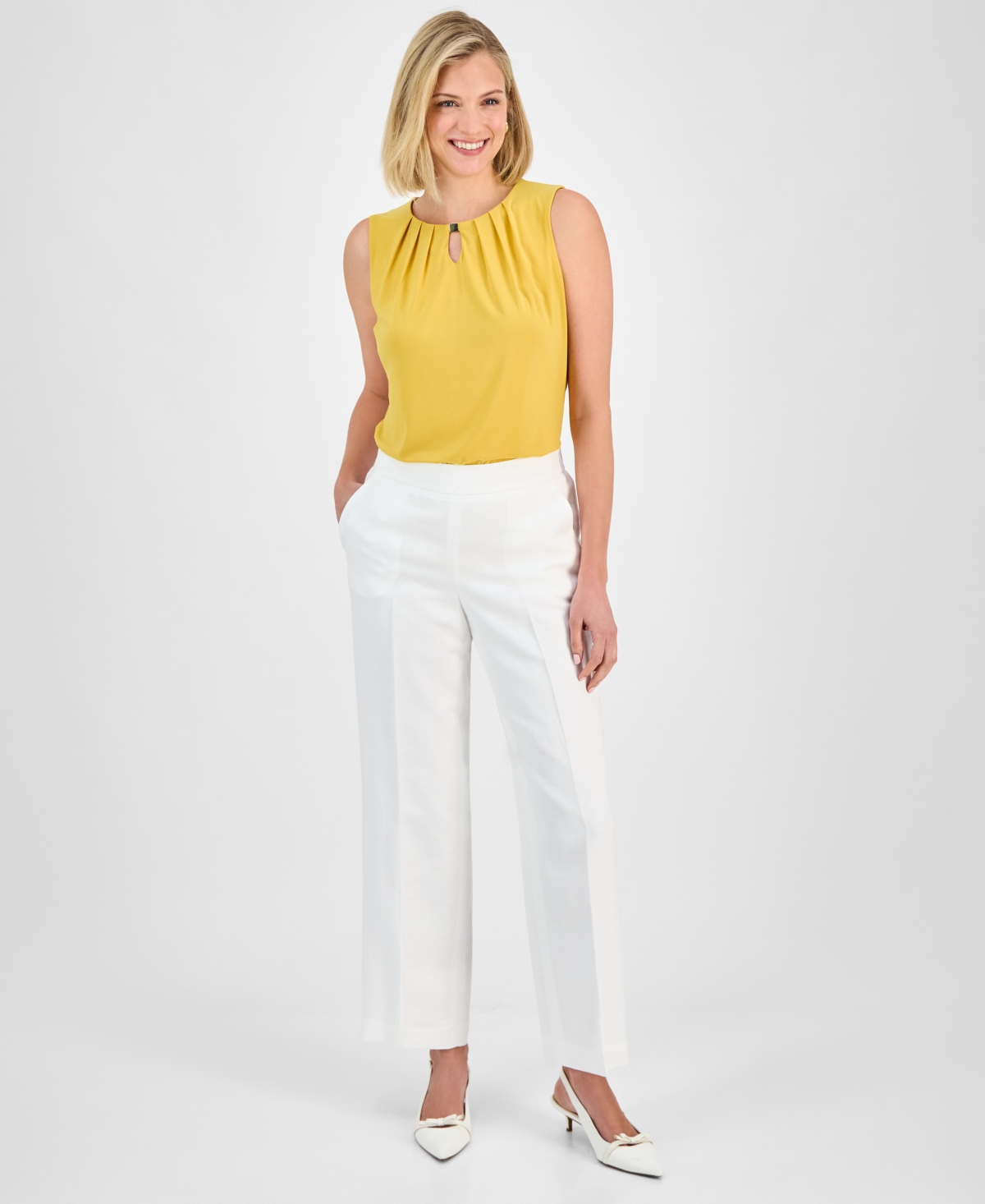 Women's Linen-Blend Pants - Lily White