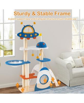 Space-Themed Cat Tree with Multi-Level Tower & Covered Scratching Posts Fun Playhouse for Cats