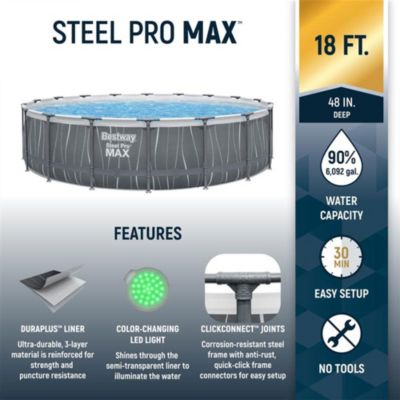 Steel Pro MAX 18' x 48" Round Above Ground Pool Set w/LED Light & Remote