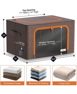 6 Pack Medium Foldable Storage Box - Metal Frame, Oxford Fabric, Large Window & Handles - Organization for Bedroom, Linens & Clothes