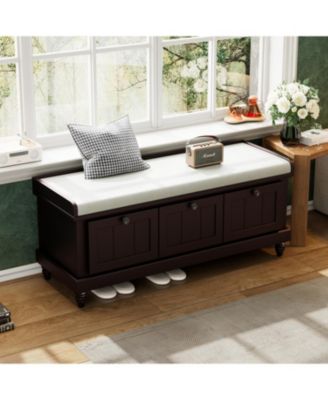 Classic Storage Bench with Cushioned Seat and Three Drawers for Entryway and Living Room (Espresso)