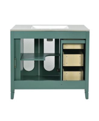Solid Wood Bathroom Vanity Cabinet with Soft-Close Doors and 3 Drawers