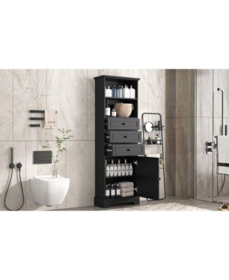 Black Storage Cabinet with 3 Drawers and Shelves for Home