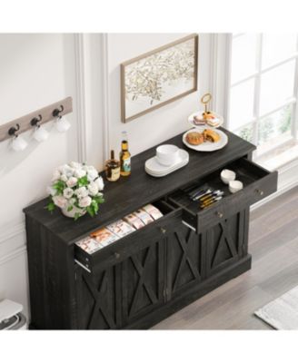 Wood Vintage with 2 Drawers and 4 Doors Sideboard Cabinet