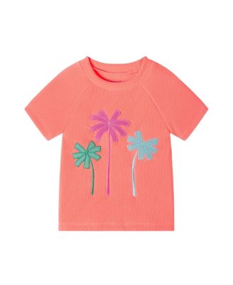 Toddler/Child Girls Orange Textured Long Sleeve Rash Guard & Short Set