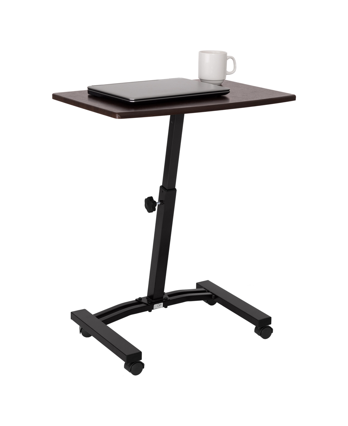 Mobile Laptop Desk Cart With Side Table - Brown