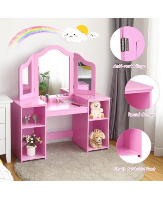 Kids Tri Folding Mirror Makeup Dressing Vanity Table Set