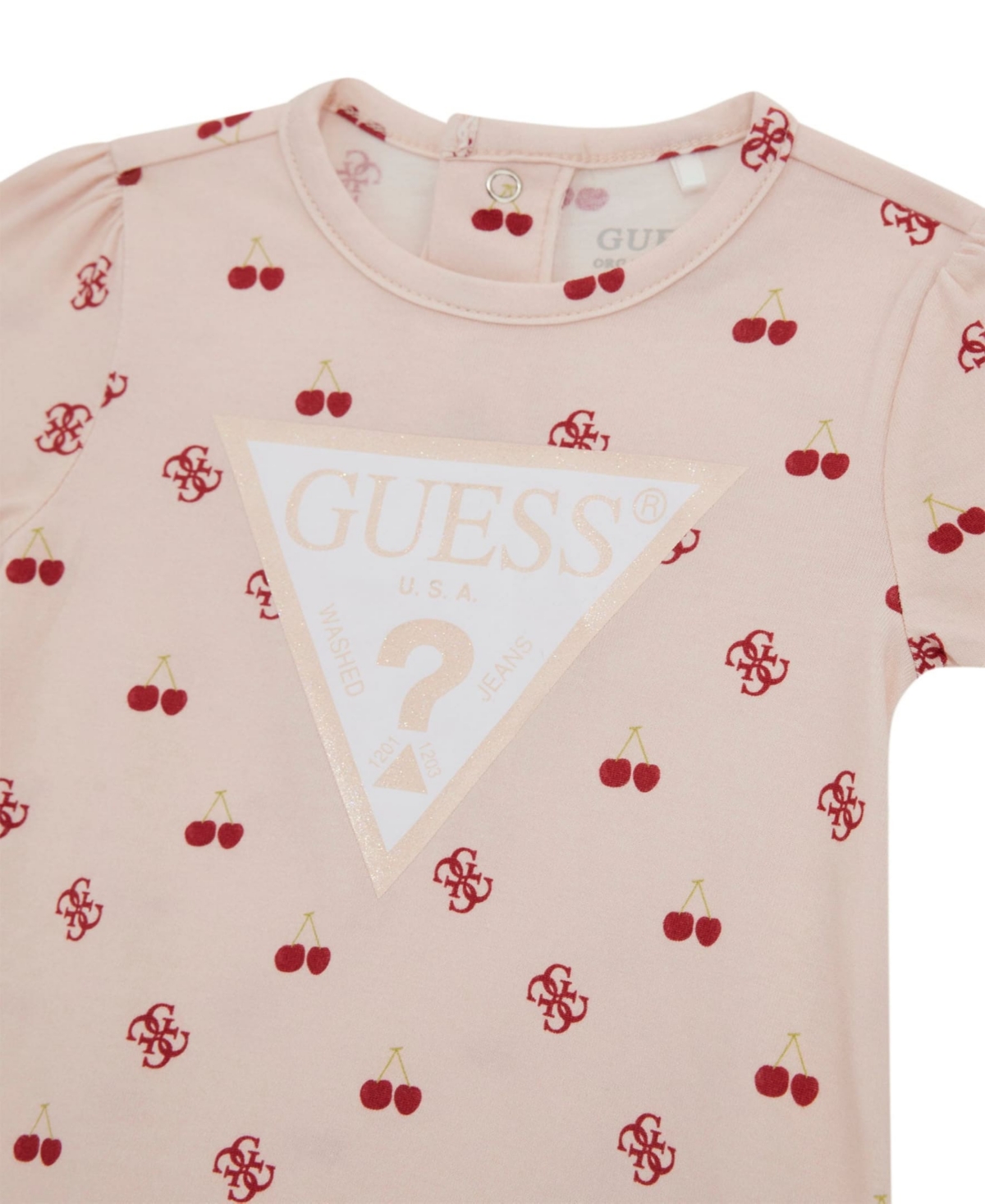 Guess Baby Girls Stretch Jersey Printed Shortall In Pink
