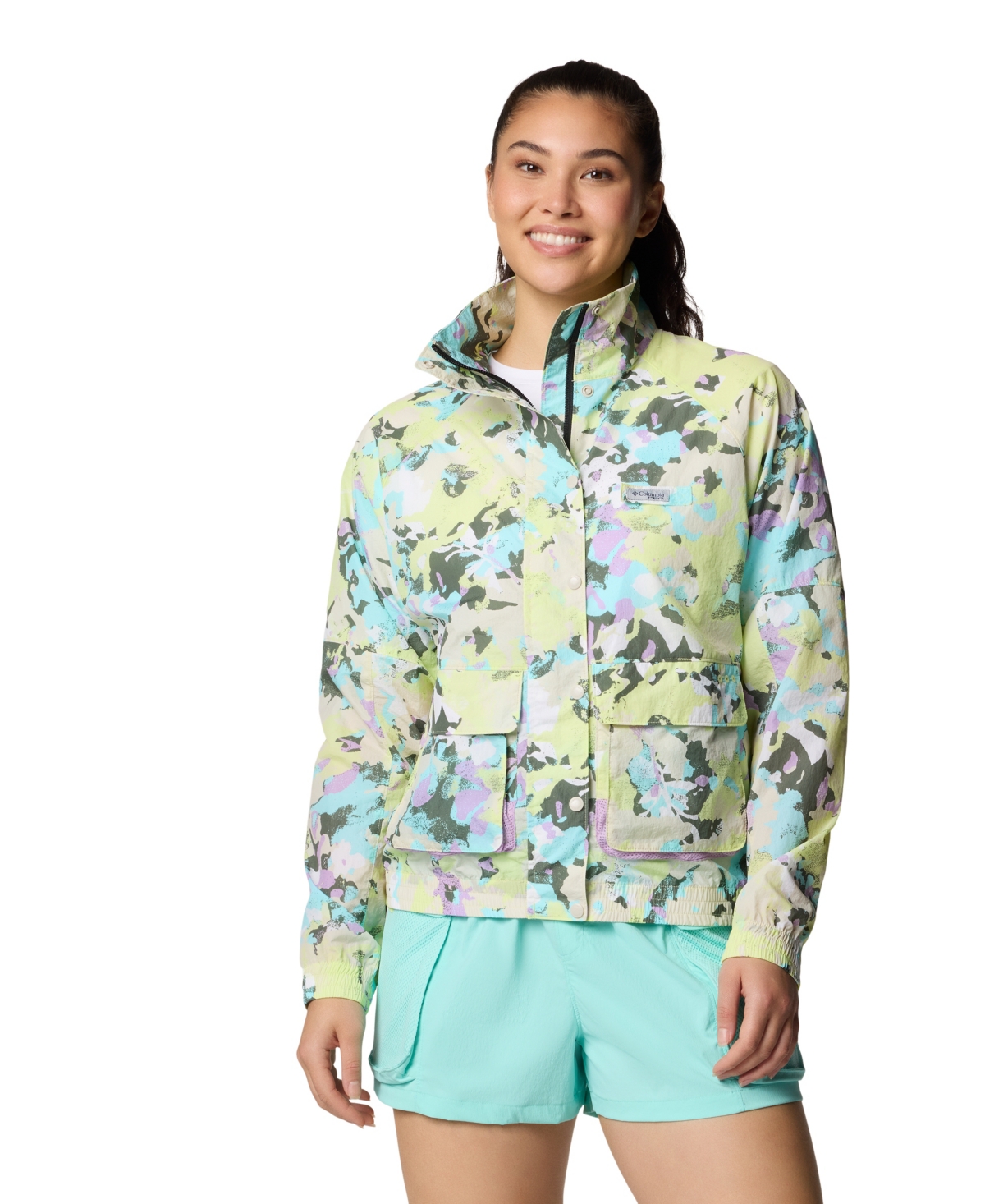 Women's Pfg Open Water Windbreaker Jacket - Black, Hydrangea, Spring Yellow WldBlms