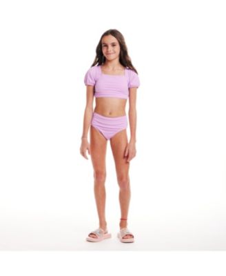 Toddler/Child Girls Purple Puff Sleeve Two-Piece Swimsuit