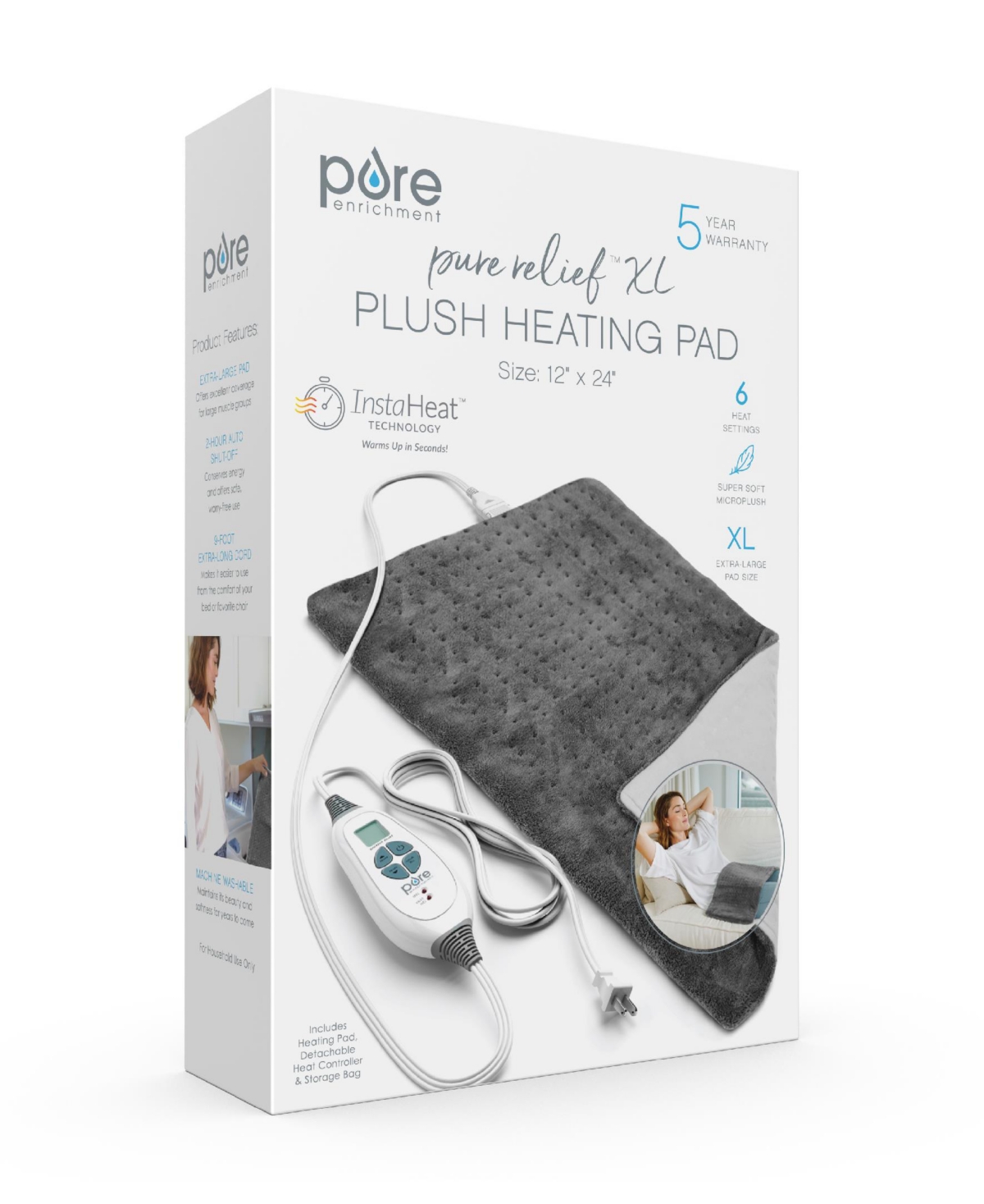Pure Enrichment Purerelief Xl Plush Heating Pad In Gray