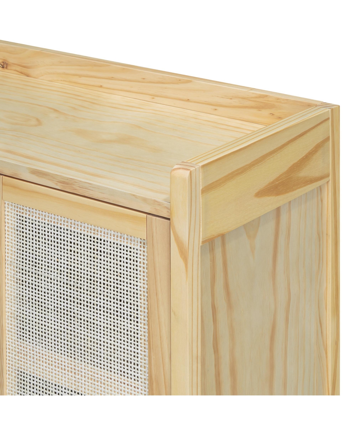 Streamdale Rustic Sideboard with Decorative Rattan Doors and Adjustable Shelves for Entryway, Dining Room, or Living Room (Natural)