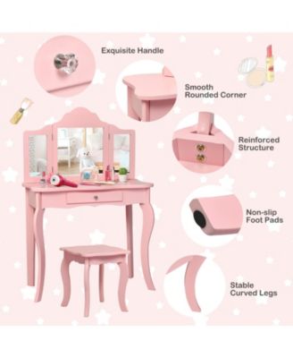 Kids Makeup Dressing Mirror Vanity Table Stool Set