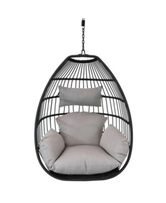 Outdoor Resin Wicker Delaney Hanging Basket Egg Chair Swing with Cushions and Headrest - Gray - 2pc