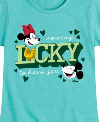 Big Girls Minnie Mickey St Patrick's Day Lucky Graphic Short Sleeve T-Shirt
