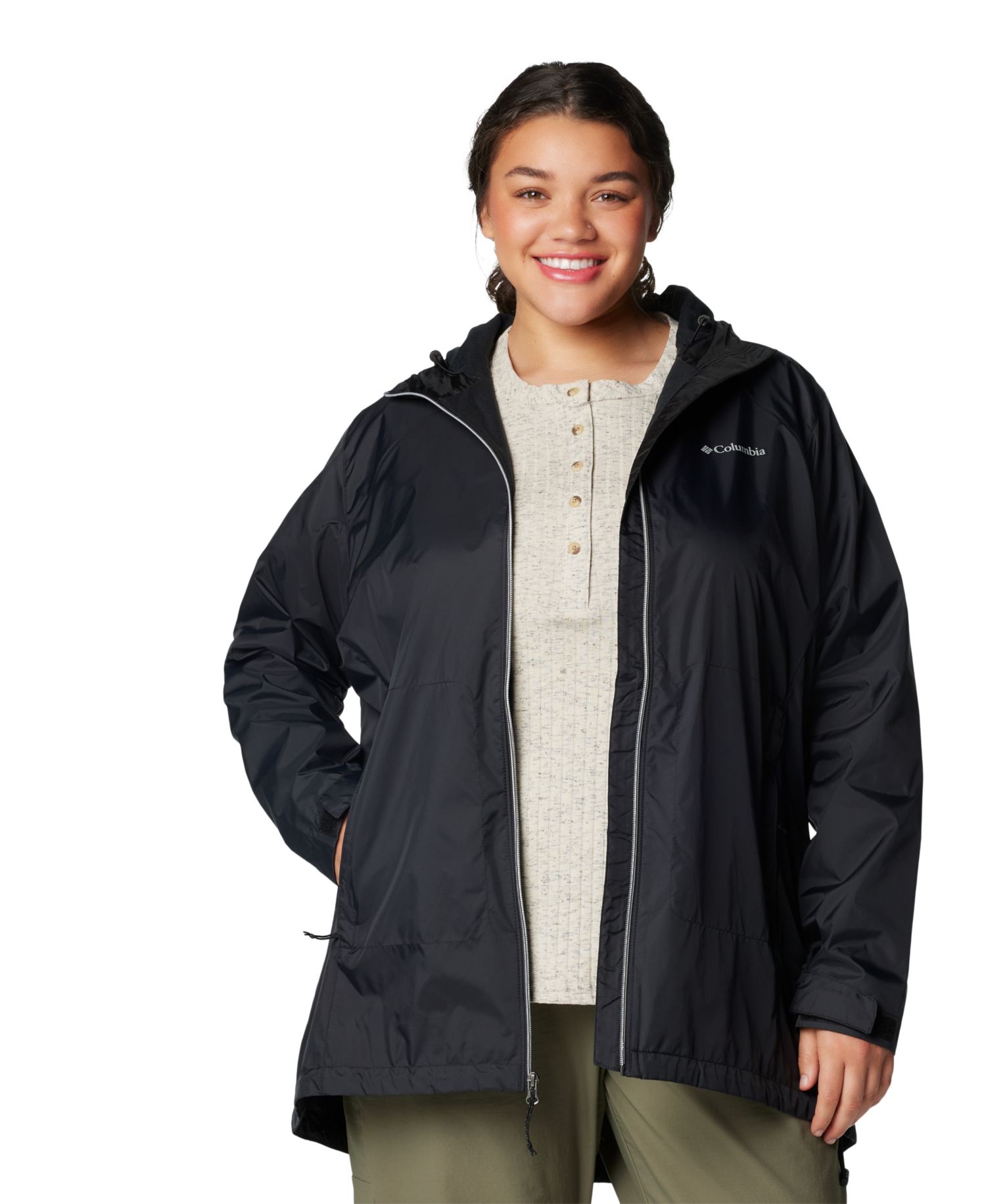 Plus Size Switchback Lined Long Zipper Jacket