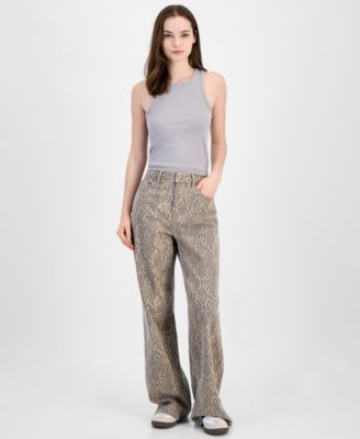 Tinseltown - Juniors' Leopard-Print Wide-Leg Jeans