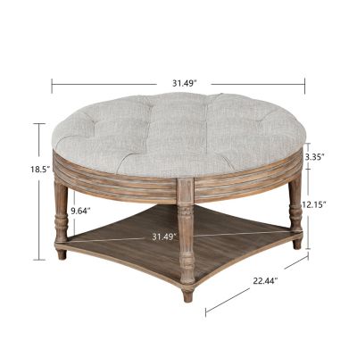  Round Waterproof Ottoman Table Tufted Storage Coffee Table with Shelf
