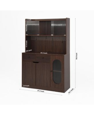 71" Tall Reeded Glass Door Kitchen Cabinet with Microwave Stand